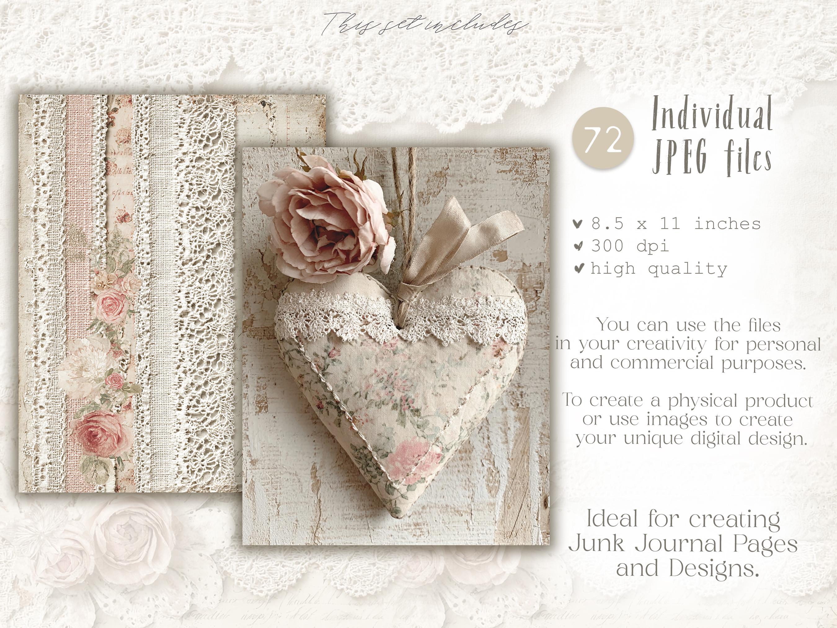 Shabby Chic Kit, Junk Journal Pages: Vintage Background, Delicate ...