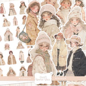 Vibes aconchegantes de inverno 80 cortes exigentes: adesivos digitais de inverno, clipart de garotas da moda, itens efêmeros de scrapbook, arte da moda moderna, kit para impressão