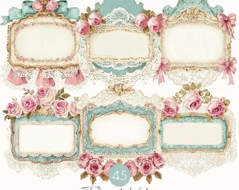 Vintage Rahmen Clipart: Viktorianische Bordüren, Shabby Chic Ephemera (Digitaler Download)