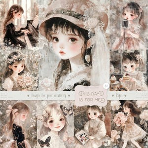 Este dia é para mim 60 imagens: páginas de scrapbook digitais, clipart vintage romântico, kit de diário chique e surrado fofo, aquarela rosa pastel