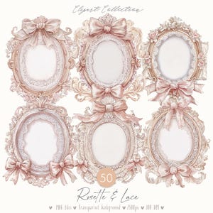 Rosette und Spitze 50 Clipart: DIGITALE Borten im viktorianischen Stil, rustikale Holzrahmen, shabby chic, kokett, Scrapbook Kit, pastellrosa Ephemera