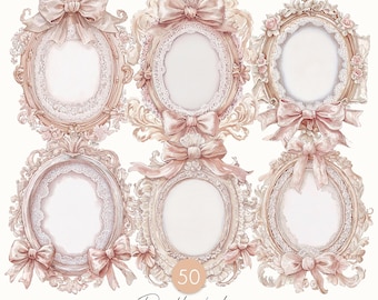 Rosette Lace Clipart: 50 Victorian Frames, Shabby Chic Ephemera (Digital Download)