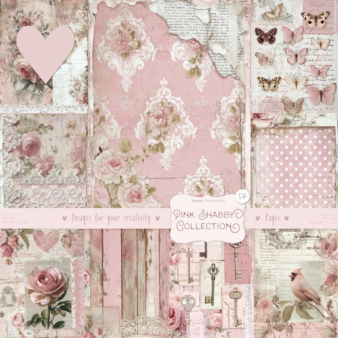 Shabby Chic Kit, Junk Journal Pages: Vintage Background, Delicate ...