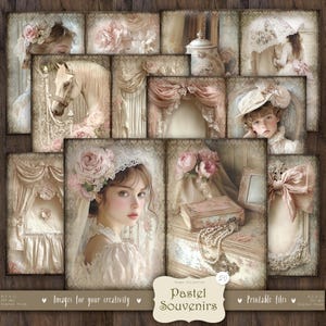 Pastel Souvenirs 20 Doppelseiten: DIGITALE Seiten, Shabby Chic Journal Seiten, Vintage Viktorianische Ephemera, Printable Scrapbook Papier, Rosa Pastell