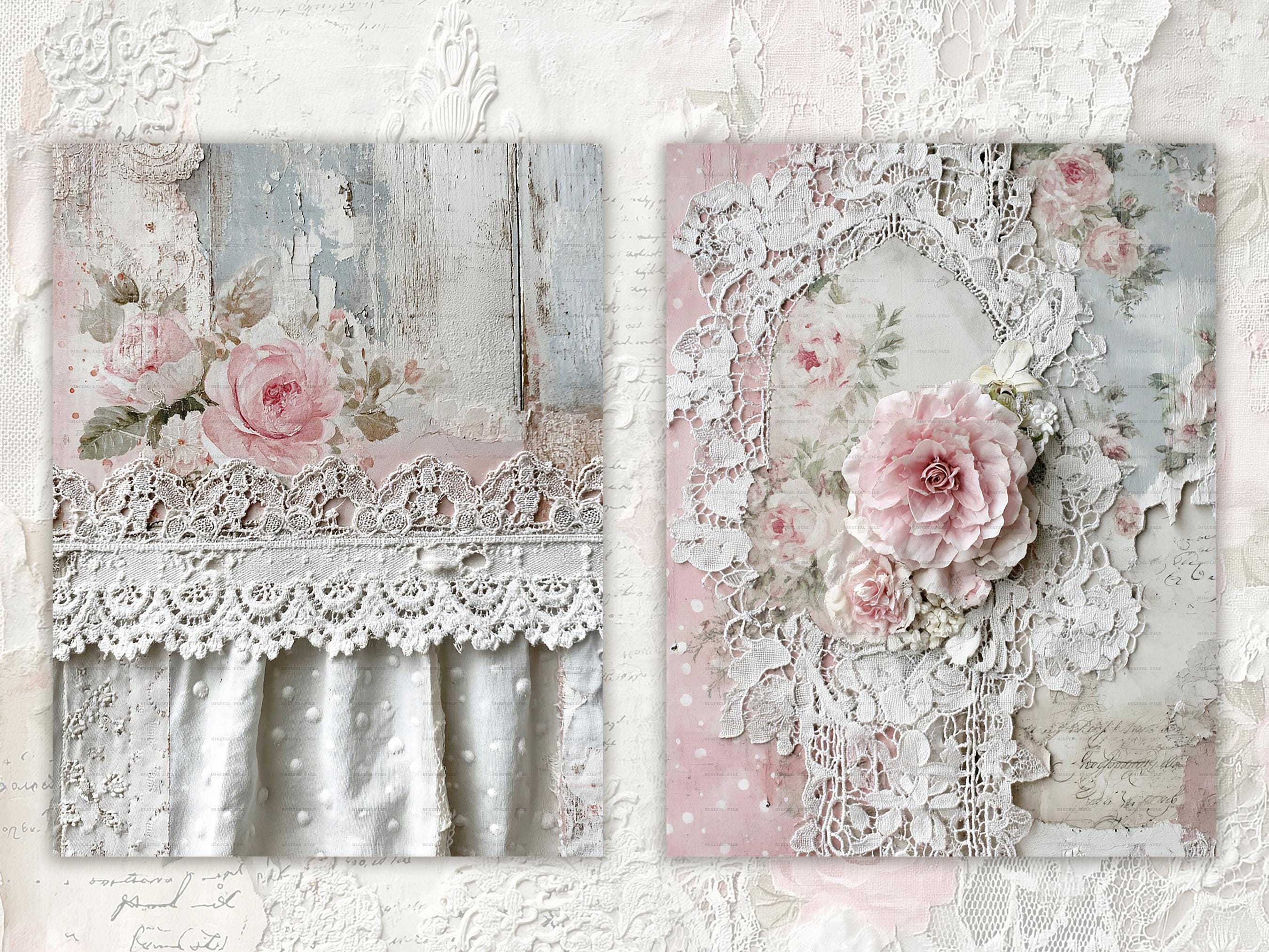 Shabby Chic Kit, Junk Journal Pages: Vintage Background, Delicate ...