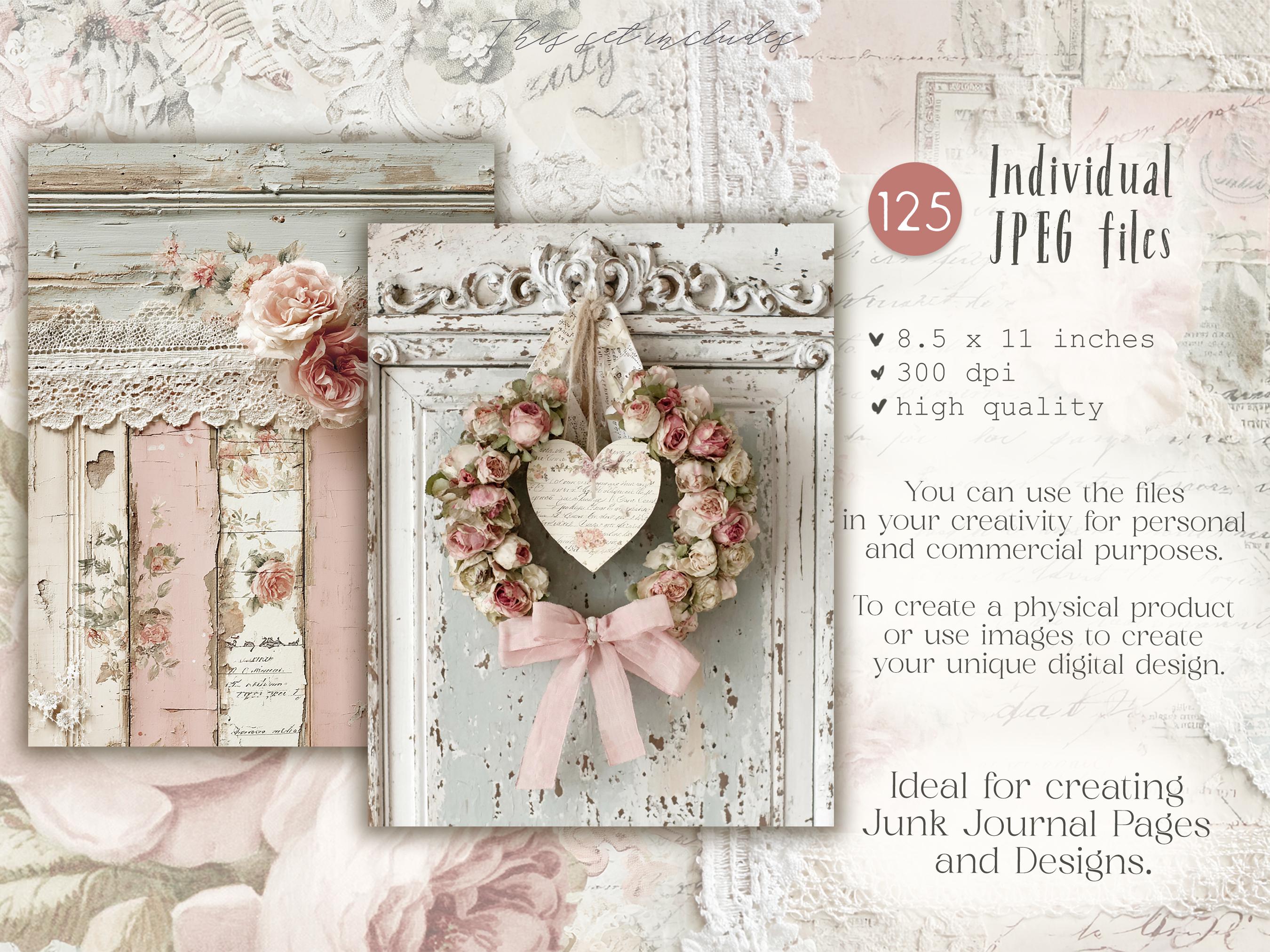 Shabby Chic Kit, Junk Journal Pages: Vintage Background, Delicate ...