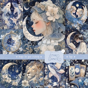 Sternentanz 80 Bilder: DIGITALE Celestial Scrapbook Seiten, Junk Journal Kit, Mond und Sterne, Astrologie Ephemera, Constellation Art