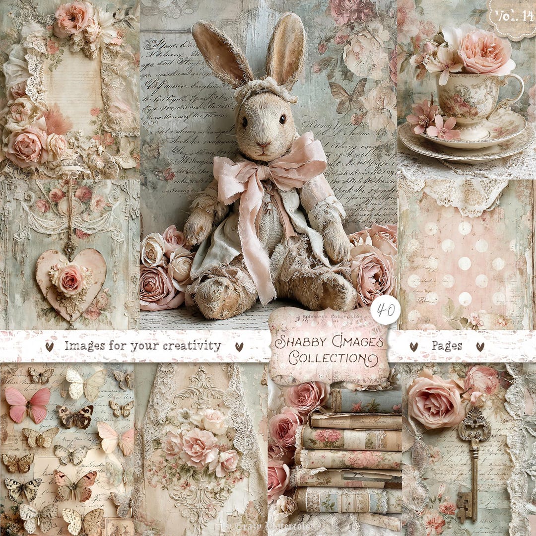 Shabby Chic Kit, Junk Journal Pages: Vintage Background, Delicate ...