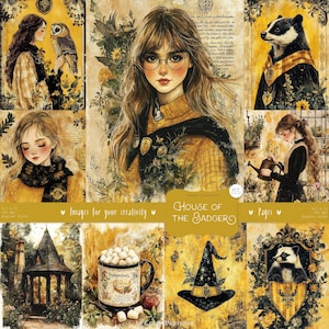 House of the Badger 155 Immagini: Pagine DIGITALI della Scuola di Magia, Wizard Academia, Kit diario spazzatura, Fogli di collage di maghi, Stampabili di maghi