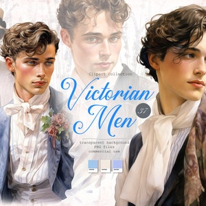 Viktorianische Männer Clipart Sammlung - Aquarell Illustrationen - transparenter Hintergrund - Kommerzielle Nutzung - Digitale Dateien - Png - Journaling