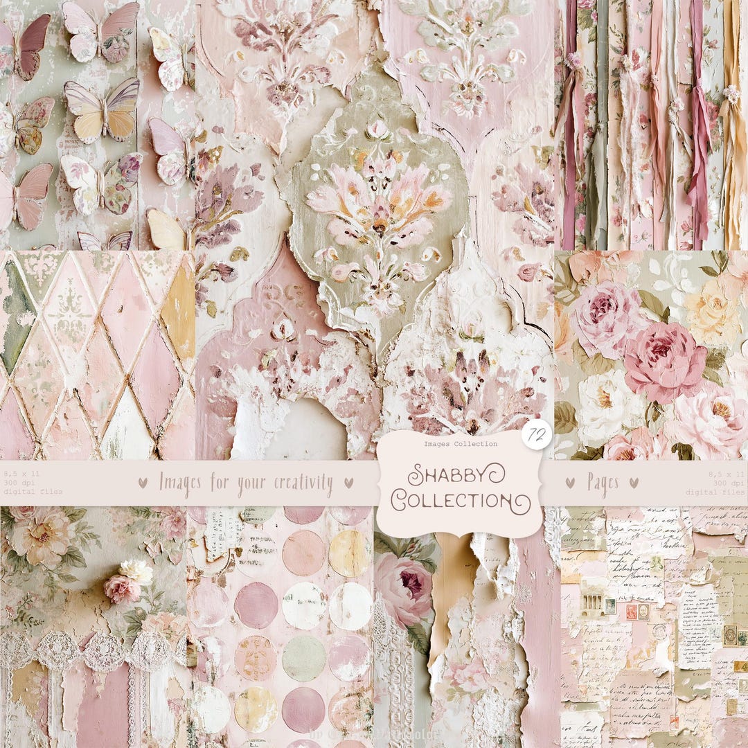Shabby Chic Junk Journal Kit: Scrapbook Background, Digital Paper Pack ...