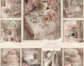 Shabby Chic Photo Cards Junk Journal Kit: Provence Ephemera, Victorian Pages (Digital Download)