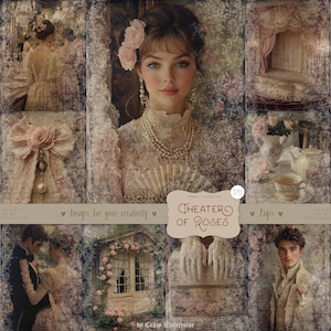 Teatro delle Rose 170 immagini: pagine di diario Shabby Chic DIGITALI, effimeri vintage vittoriani, carta per scrapbooking stampabile, rosa pastello blu