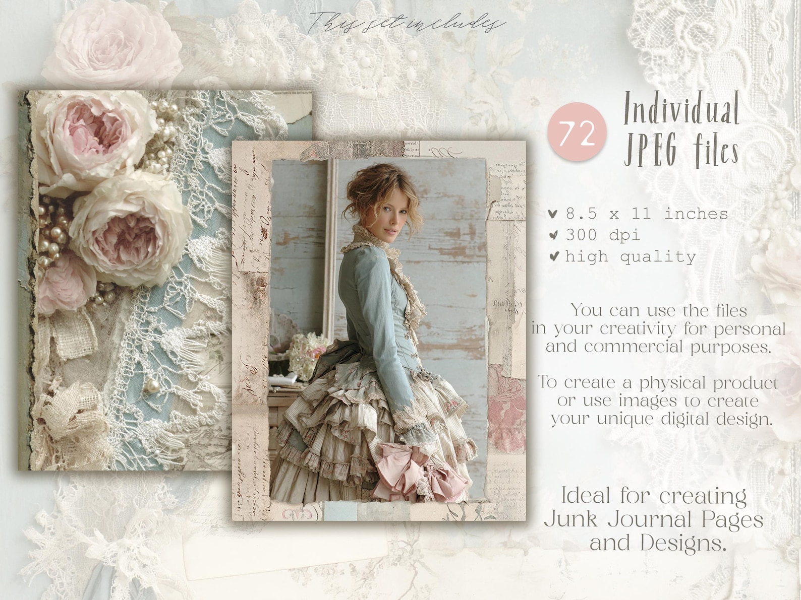 Shabby Chic Junk Journal Kit: Provence Ephemera, Victorian Pages ...