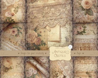 Antique Notes Junk Journal Kit: Shabby Chic Ephemera (Digital Paper Pack, PDF-Datei)