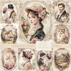 La Vie en Rose 110 Imagens: Páginas DIGITAL Shabby Chic, Kit de diário vitoriano romântico, itens efêmeros para scrapbook imprimíveis, retratos vintage