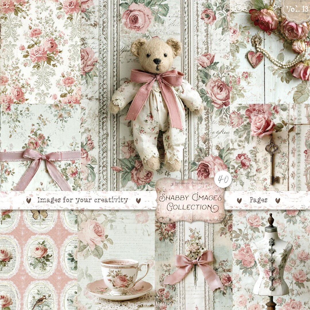 Shabby Chic Kit, Junk Journal Pages: Vintage Background, Delicate ...