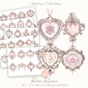 Rococo Reverie 40 kieskeurige sneden en cliparts: digitale vintage barokke png, shabby-chique lijst, Franse sierlijke elementen, afdrukbare antieke labels