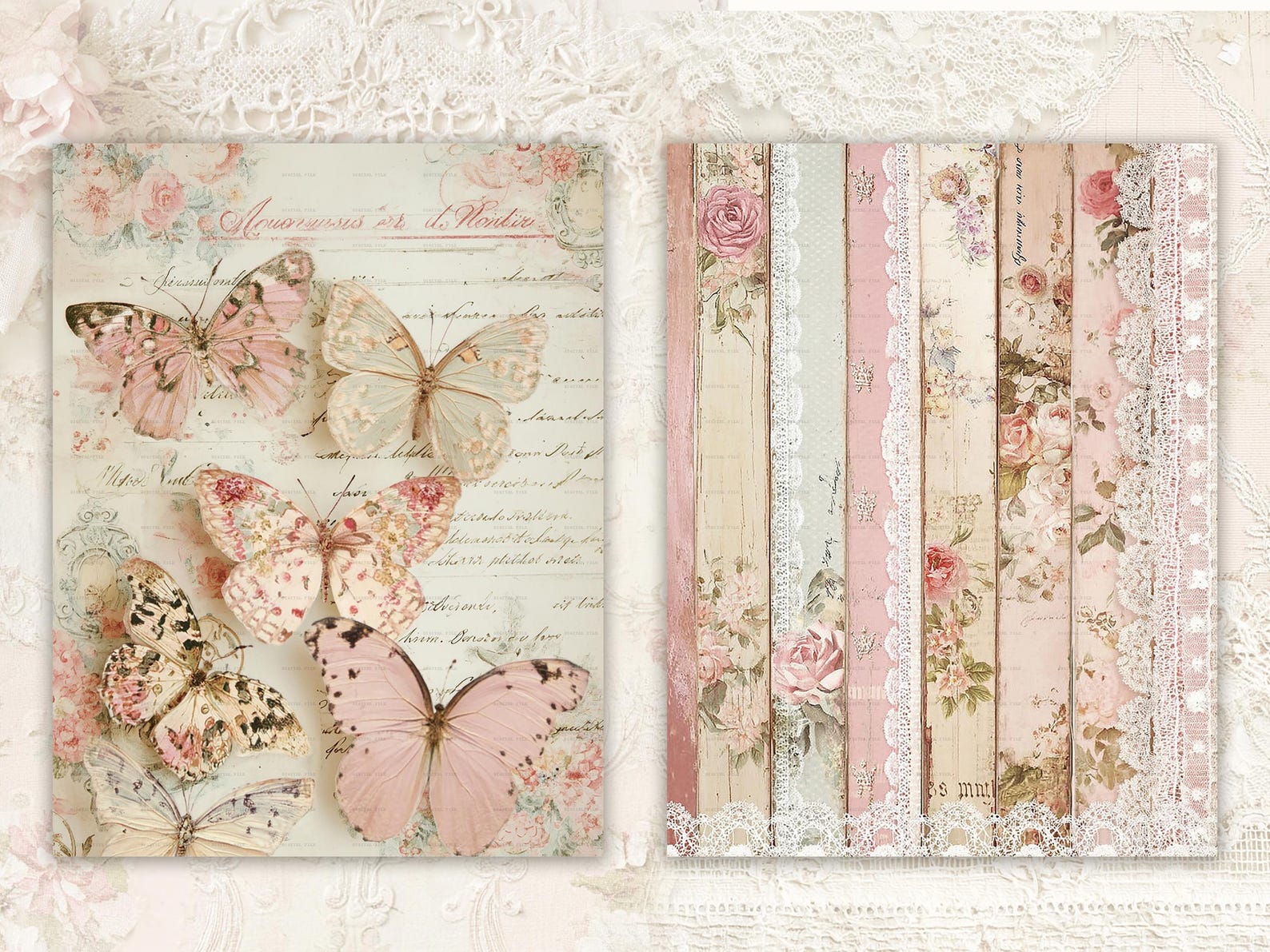 Shabby Chic Kit, Junk Journal Pages: Vintage Background, Delicate ...