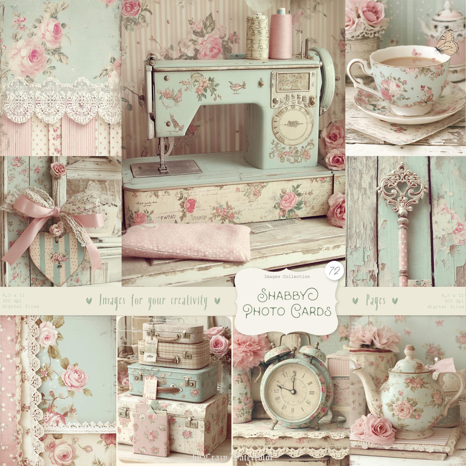 Pastel Shabby Chic Junk Journal Kit: White Scrapbook Background ...