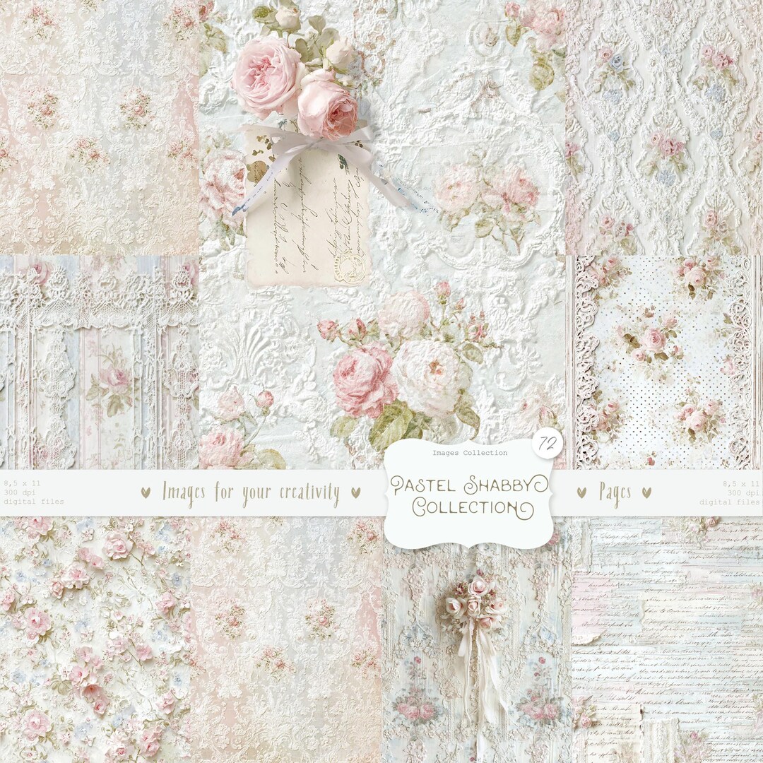 Shabby Chic Kit, Junk Journal Pages: Vintage Background, Delicate ...