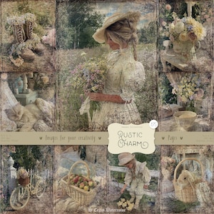 Charme rustique 135 images : aquarelle pastel shabby chic pages, cottagecore, campagne, éphémères imprimables vintage rustique, téléchargement numérique