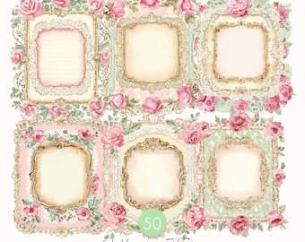 Cottagecore Rahmen Clipart: Viktorianische Borten, Shabby Chic (Digitaler Download)