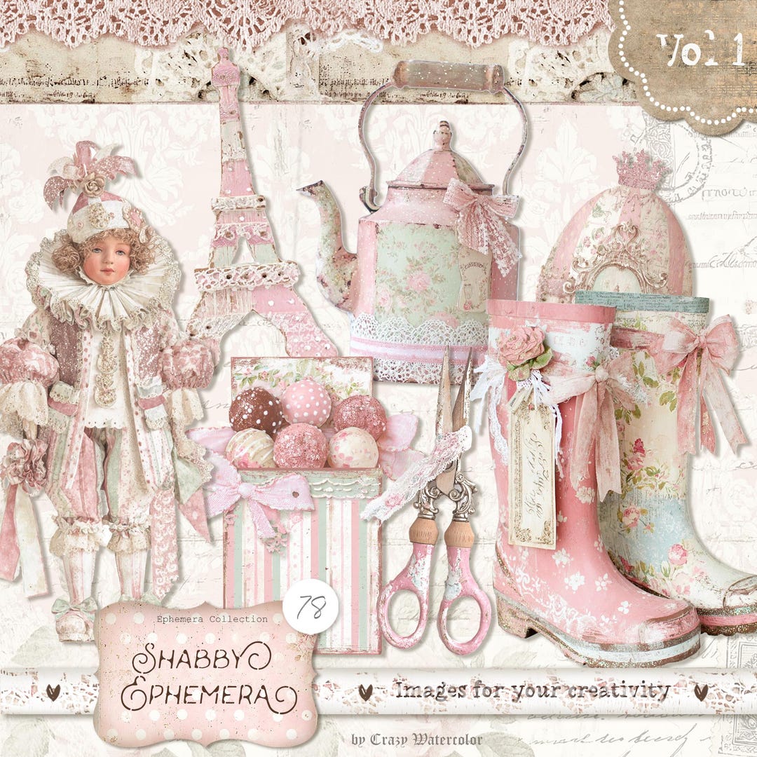 Shabby Chic Ephemera Vol.1 Kit : Junk Journal Stickers, Scrapbook ...