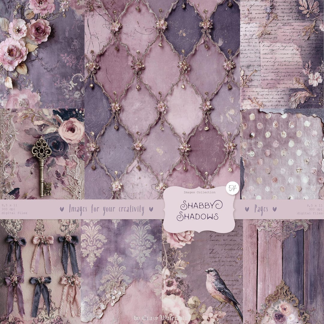 Shabby Chic Kit, Junk Journal Pages: Vintage Background, Delicate ...