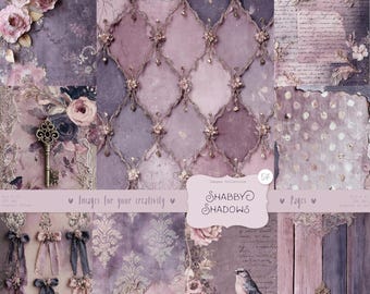 Shabby Chic kit, Junk Journal pages:  Vintage background, delicate scrapbook paper (Digital Download)