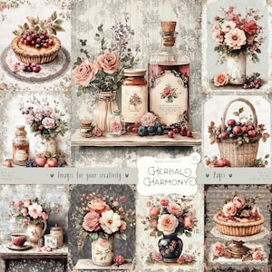Herbal Harmony 85 Imagens: Vintage Flores Frutas Bolos Clipart, Victorian Shabby Chic Páginas, Imprimível Scrapbook Ephemera DIGITAL Download