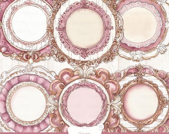 Shabby Chic Rahmen Clipart: Viktorianischer Stil, Rosa Ephemera (Digitaler Download)