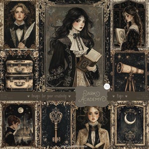 Dark Academy 192 imágenes: páginas góticas digitales, efímeras de álbumes de recortes antiguos, imprimibles victorianos, kit de diario basura místico, papel antiguo