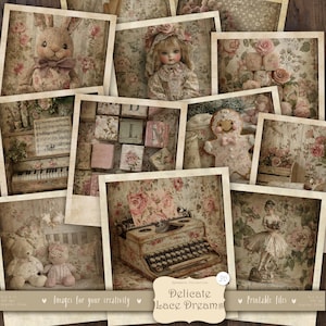 Delicate Lace Dreams 30 cartões Polaroid: Fotos DIGITAIS, French Cottagecore, Junk Journal, Imagens, Coisas Efêmeras Vintage Shabby Chic, Chá da Tarde