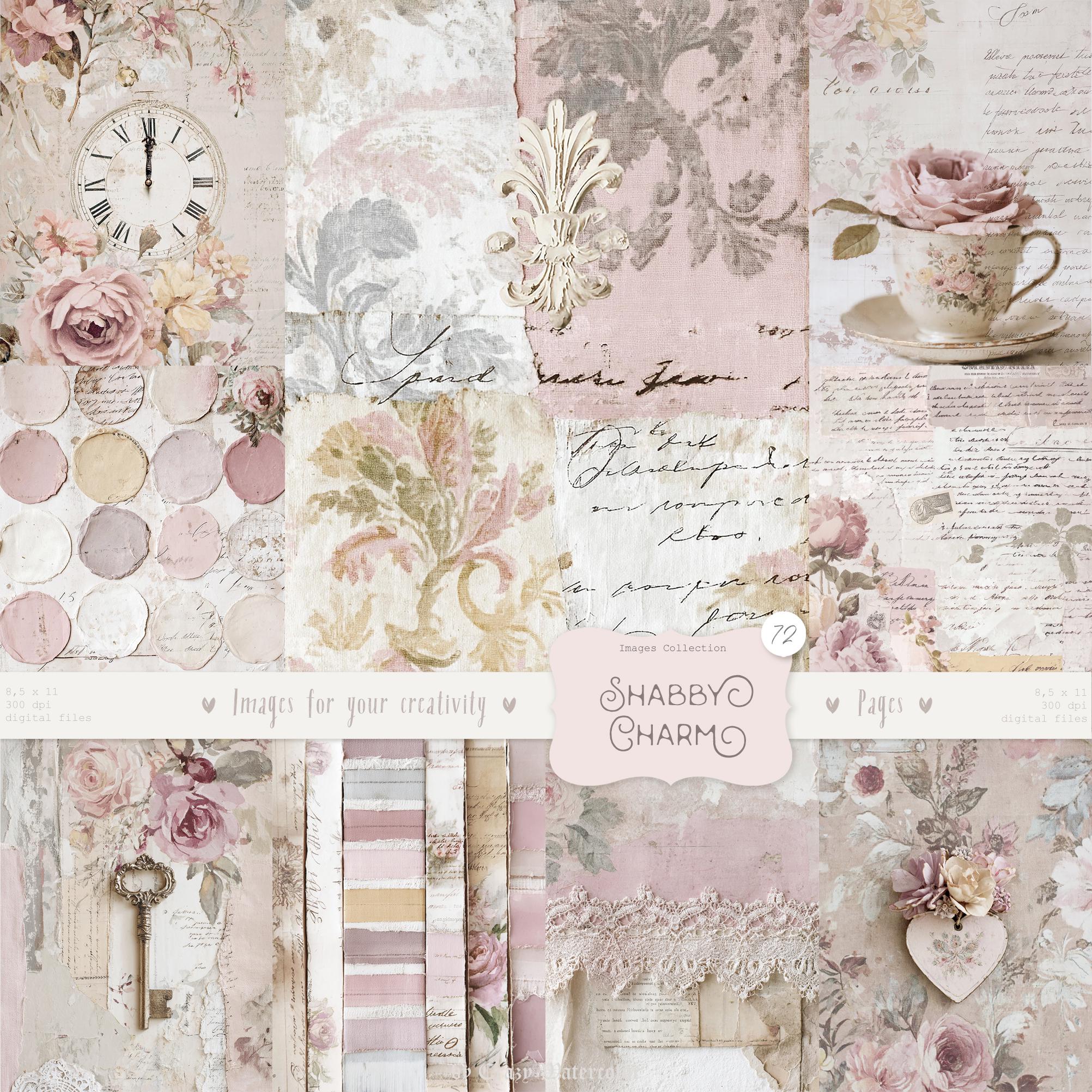 Shabby Chic Kit, Junk Journal Pages: Vintage Background, Delicate ...