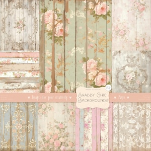 Fondos Shabby Chic 154 imágenes: Páginas de madera vintage rosa, gris y verde, papel floral envejecido, álbum de recortes imprimible, descarga DIGITAL