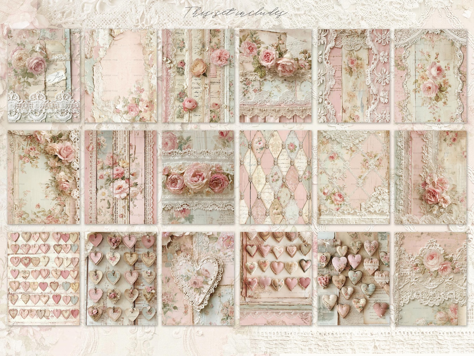 Shabby Chic Kit, Junk Journal Pages: Vintage Background, Delicate ...