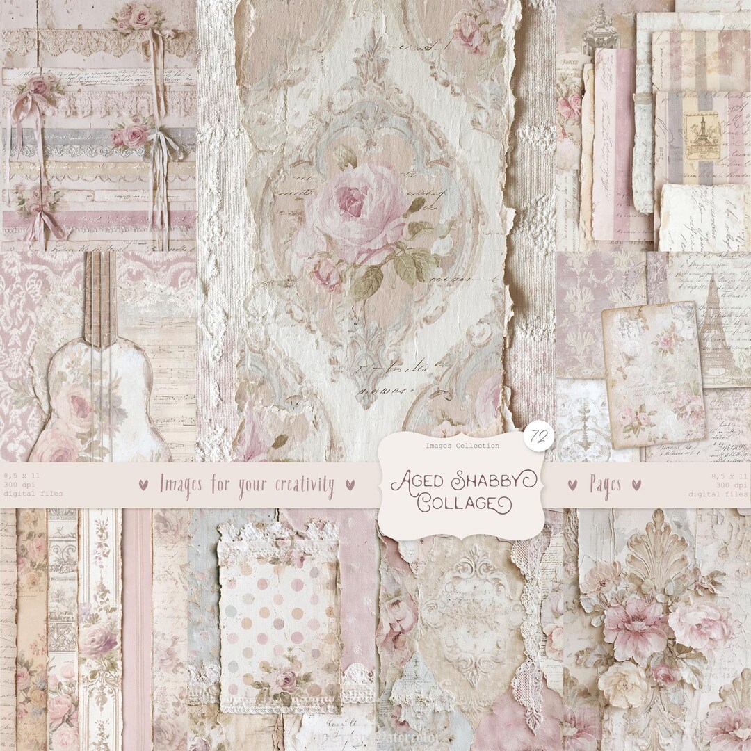 Shabby Chic Kit, Junk Journal Pages: Vintage Background, Delicate ...