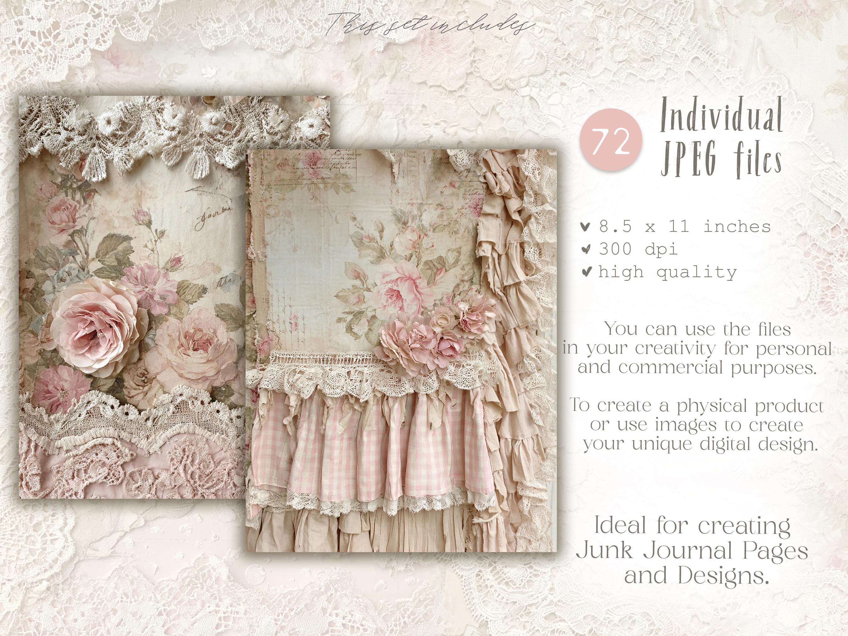 Shabby Chic Kit, Junk Journal Pages: Vintage Background, Delicate ...
