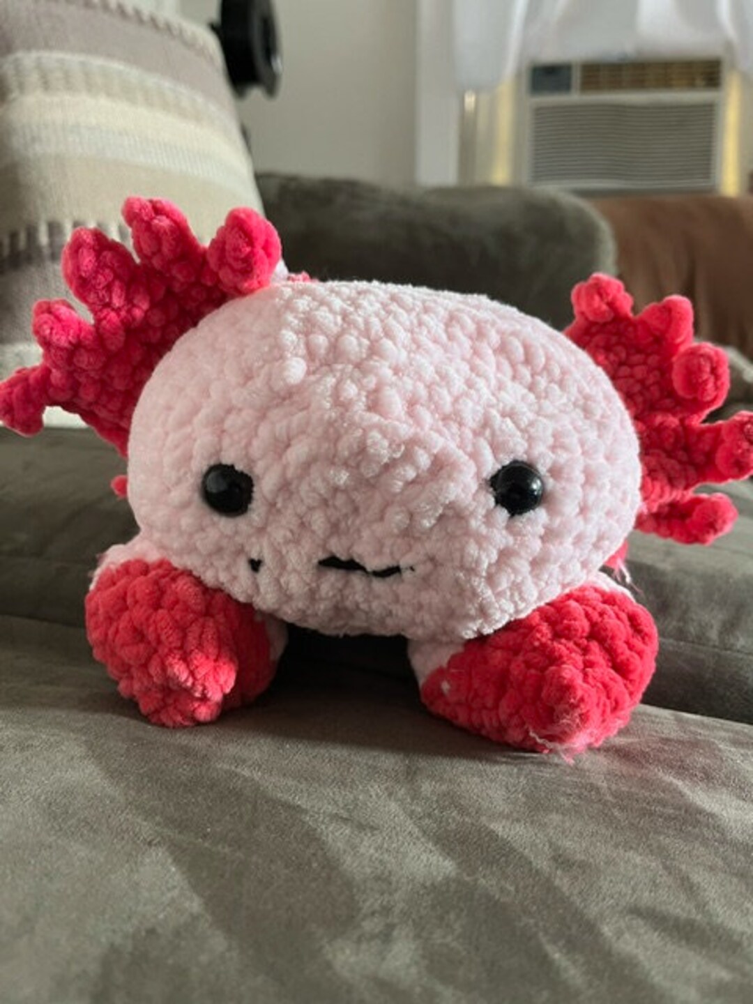 Crochet Plush Axolotl Stuffed Animal, Weighted Crocheted Plushie for