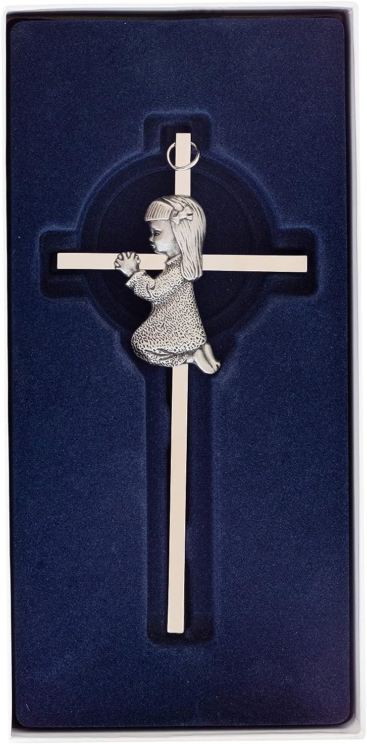 Silver Praying Girl Wall Cross: Baptism Gift
