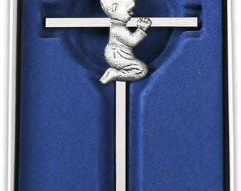 Silver Boy Wall Cross: Baptism, Christening, First Communion Gift