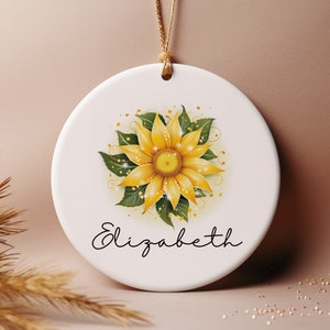 Sunflower Ornament Birth Flower Gift Idea for July August Personalized Birthday Keepsake Window Hanging Decor Nature Lover Car Mirror Charm