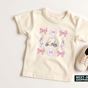 Let&#39;s Par Tee Shirt For Girls, Golf Shirt, Toddler Girls Golf Outfit, Cute Pink Golf Cart, Coquette Pink Golf Tee For Girls