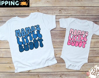 Mama's Little Buddy Toddler Shirt, Retro Mother's Day Tee, Baby Bodysuit