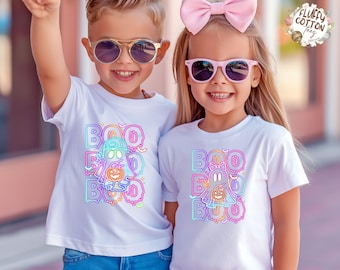 Boo Doodle Letters Halloween Shirt, Kids Halloween Party Tee
