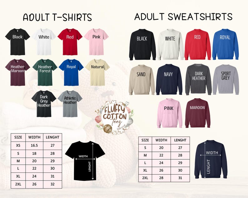 adult and youth long sleeve t - shirts sizes chart