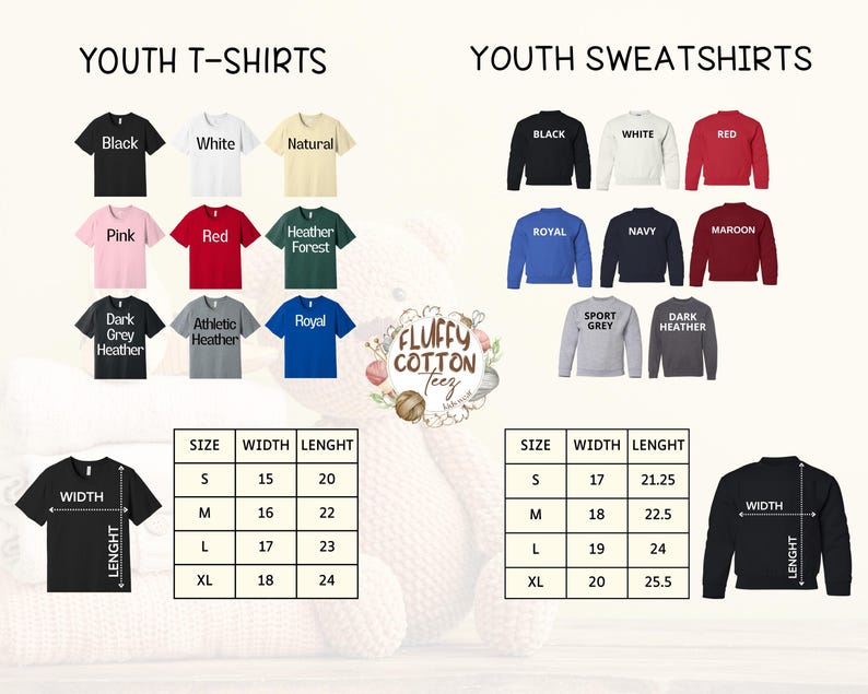 youth and youth t - shirts sizes chart