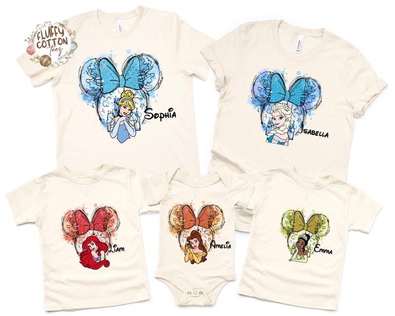 Custom Disney Princess Shirt - Disneyland Matching Minnie Ears Elsa Trip Sweatshirt - Disneywold Watercolor Princess Castle Tee