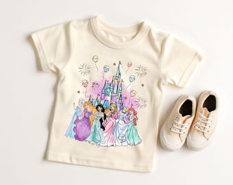 Watercolor Castle Toddler T-Shirt, Disney Princess Kids Shirt, Elsa And Rapunzel Shirt, Jasmine Aurora Shirt, Cinderella And Ariel Shirt